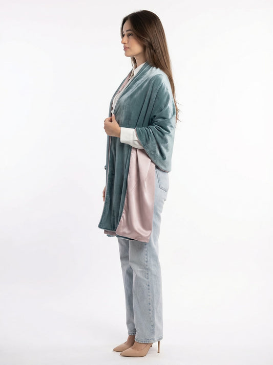 velvet blush shawl - teal x Dusty Pink