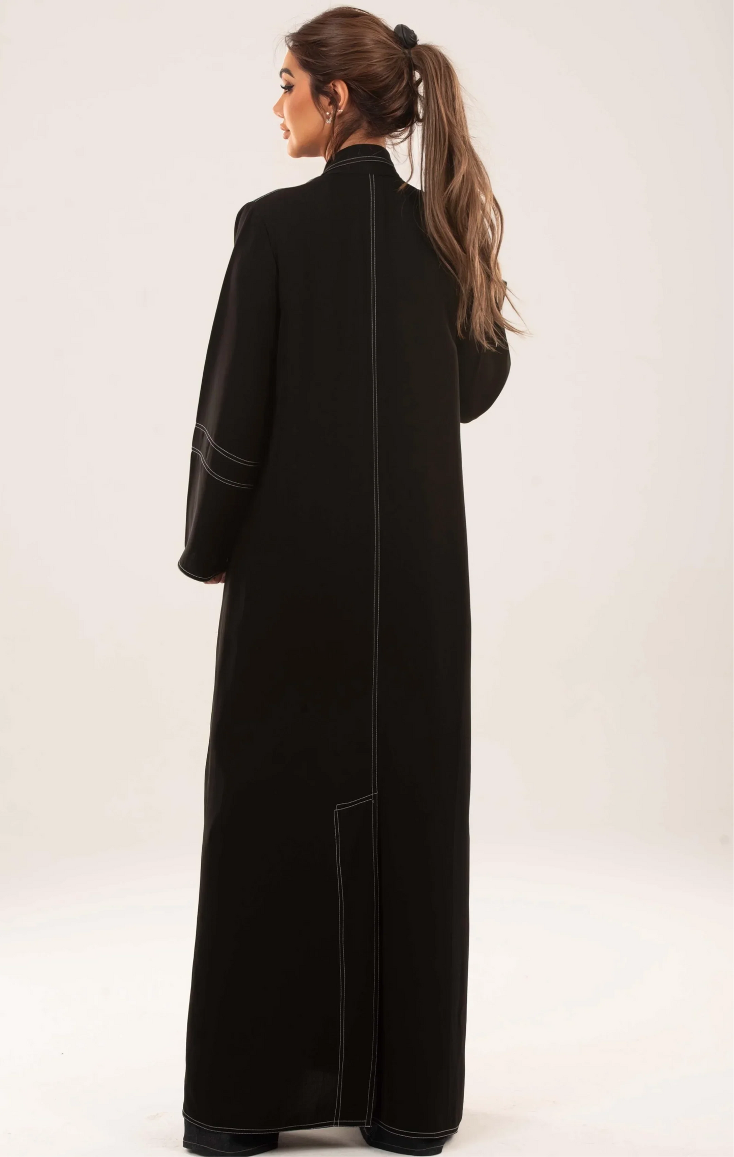 Stylish Black Abaya with Contrast Stitching
