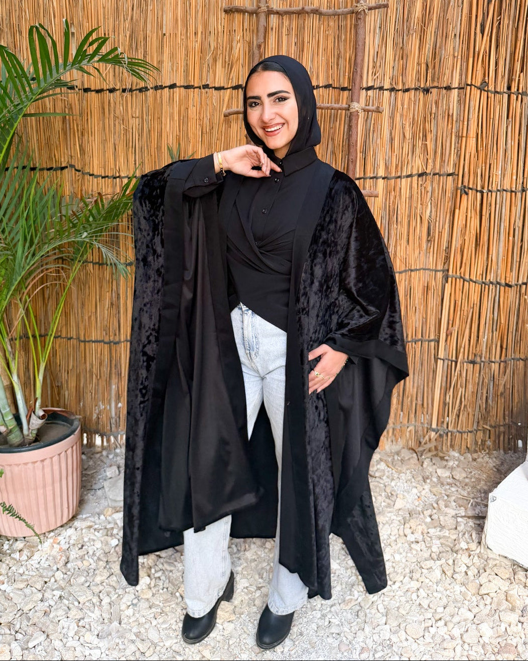Majesty Trim Velvet Kimono - All Black