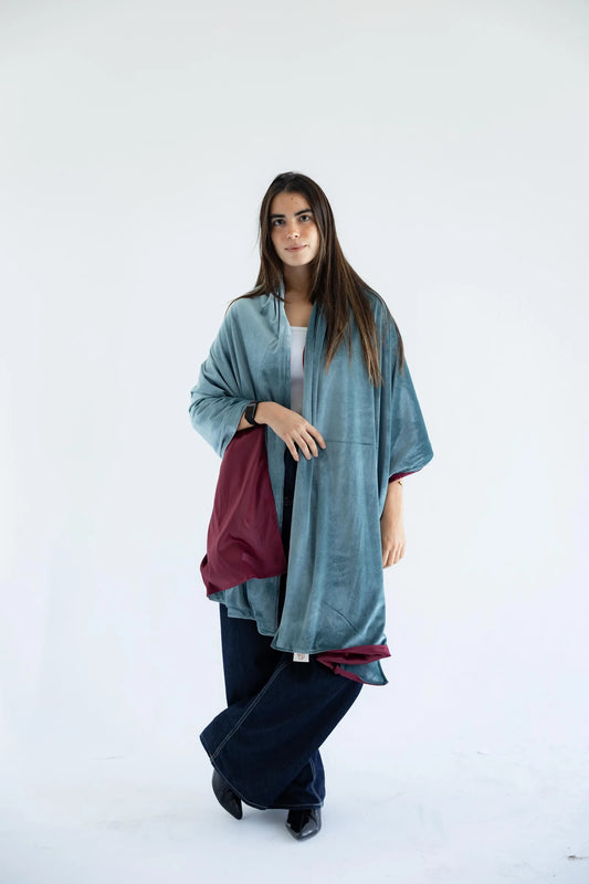 Sage x wine velvet shawl - full length