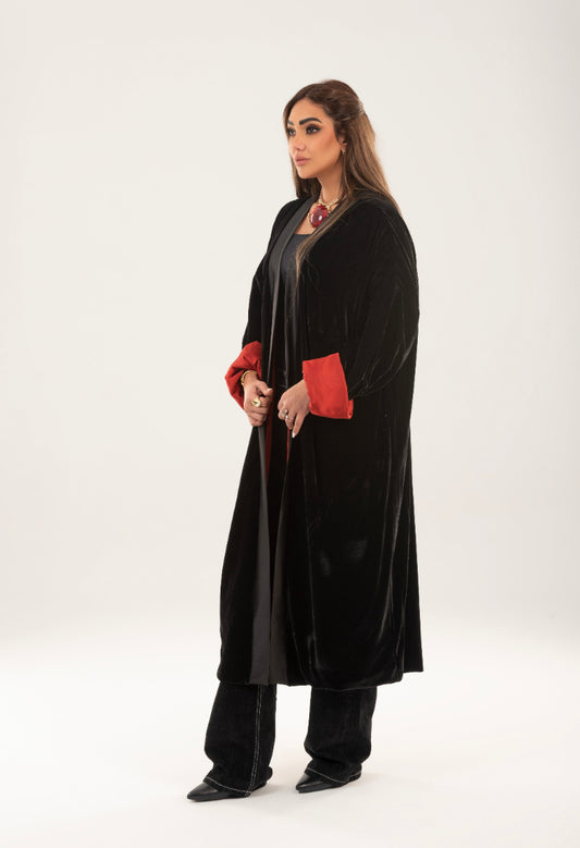 Velvet satin lining kimono - Red