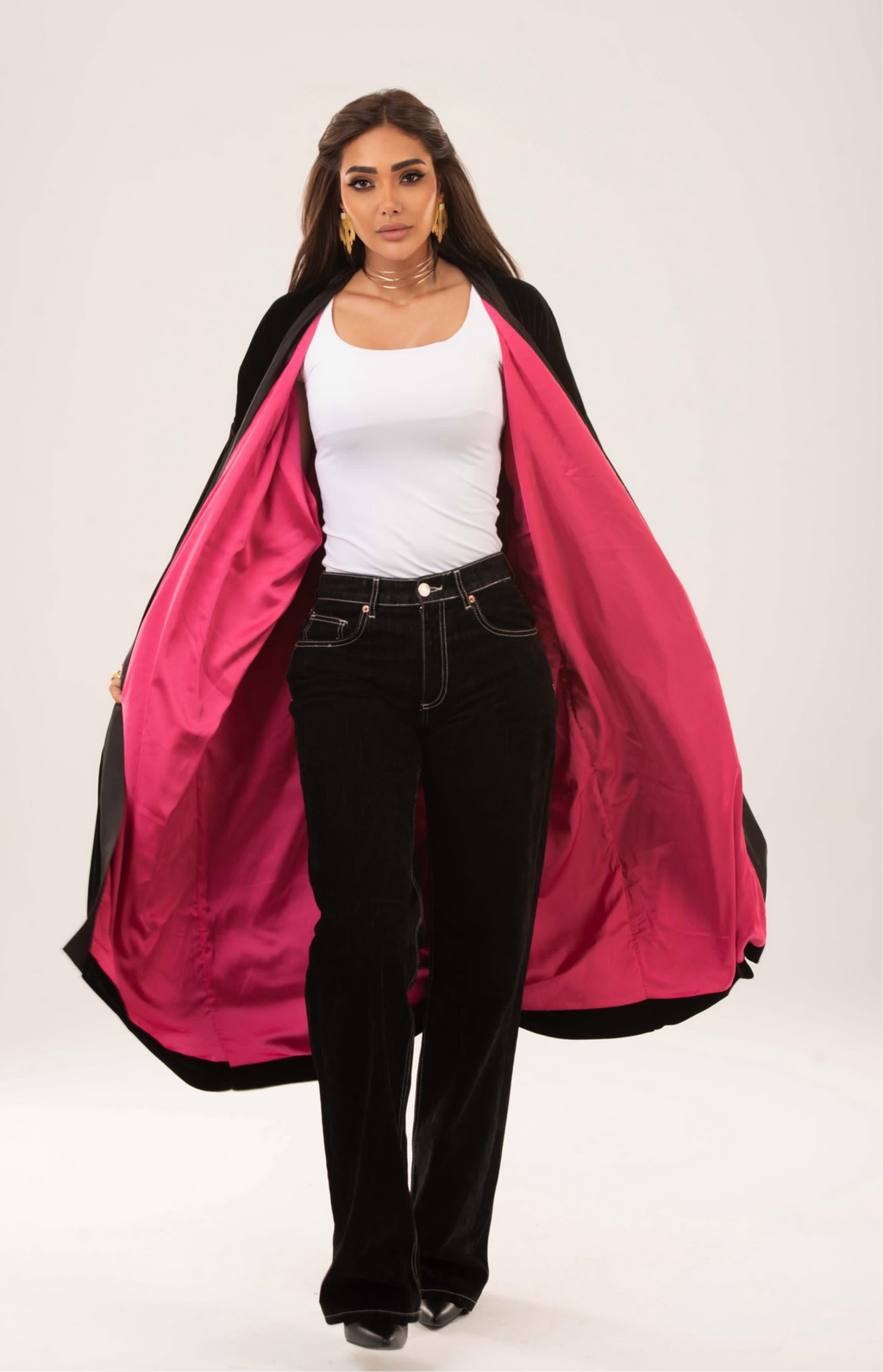 Velvet satin lining kimono