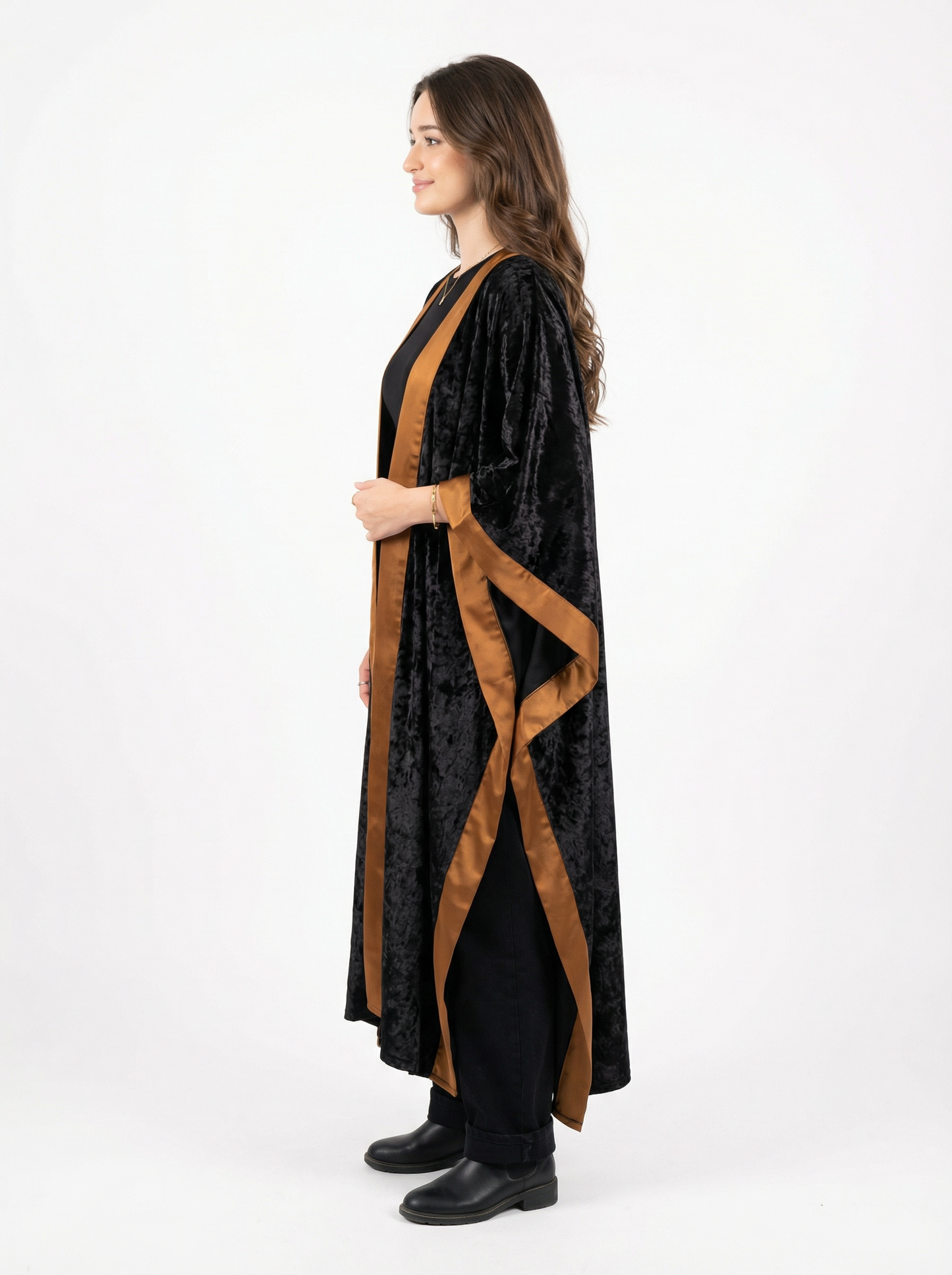 Majesty Trim Velvet Kimono - Black x Camel