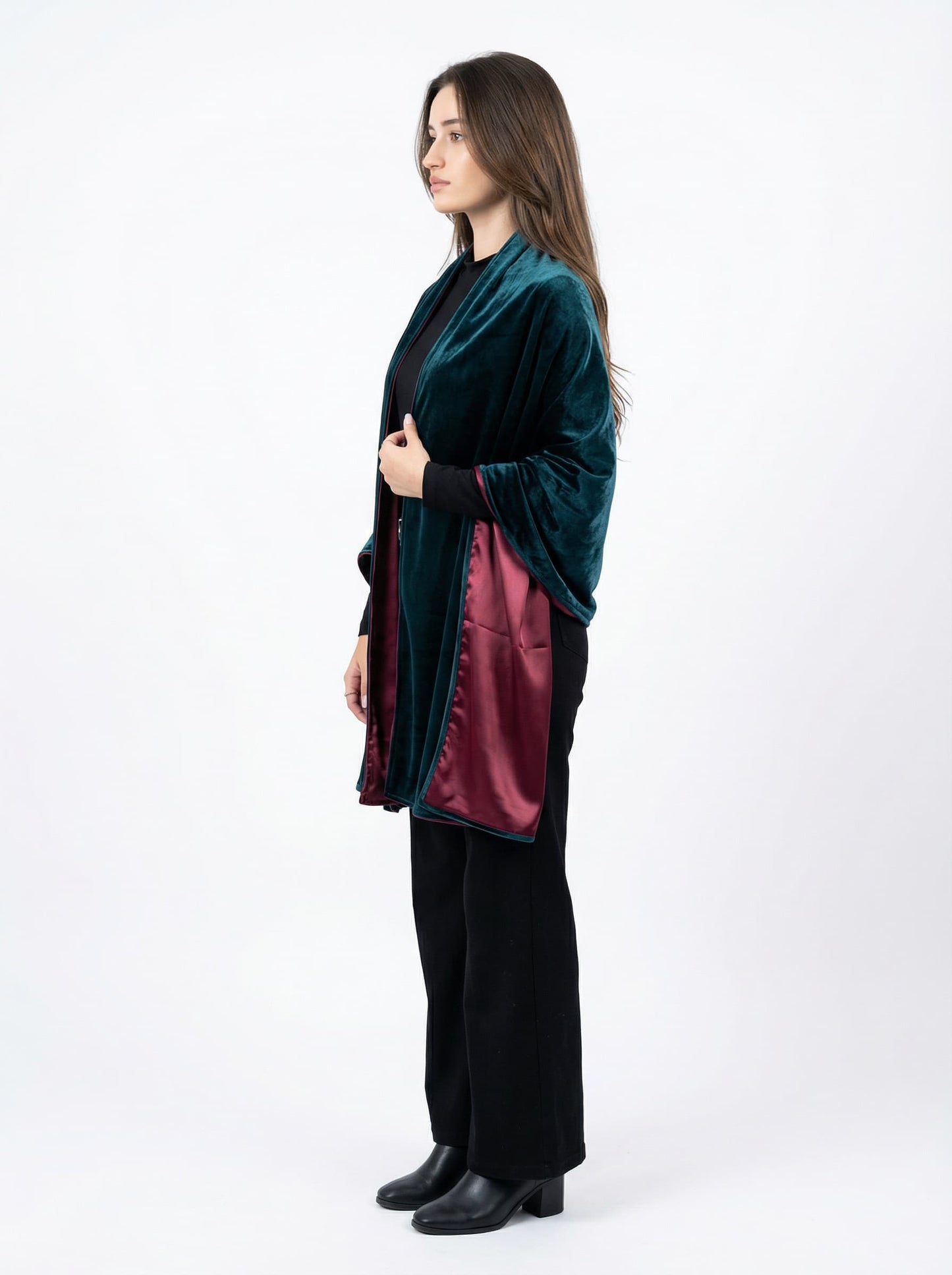Velvet Eclipse Shawl - Emerald Green x Burgundy