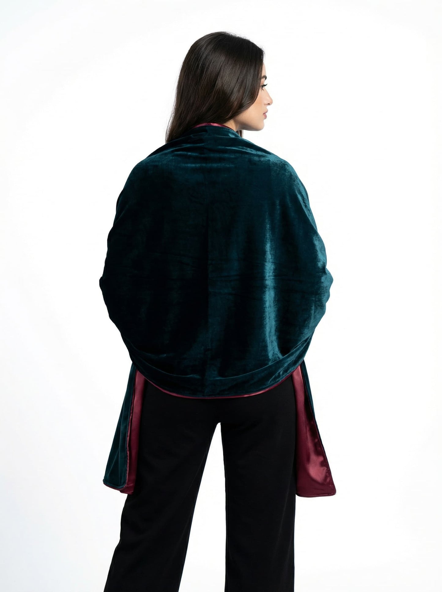 Velvet Eclipse Shawl - Emerald Green x Burgundy