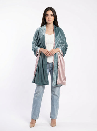velvet blush shawl - teal x Dusty Pink