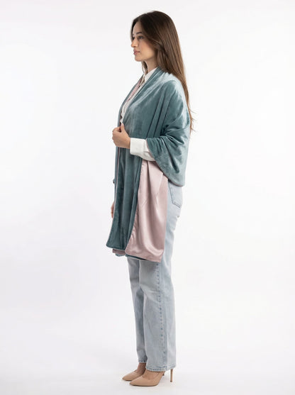 velvet blush shawl - teal x Dusty Pink