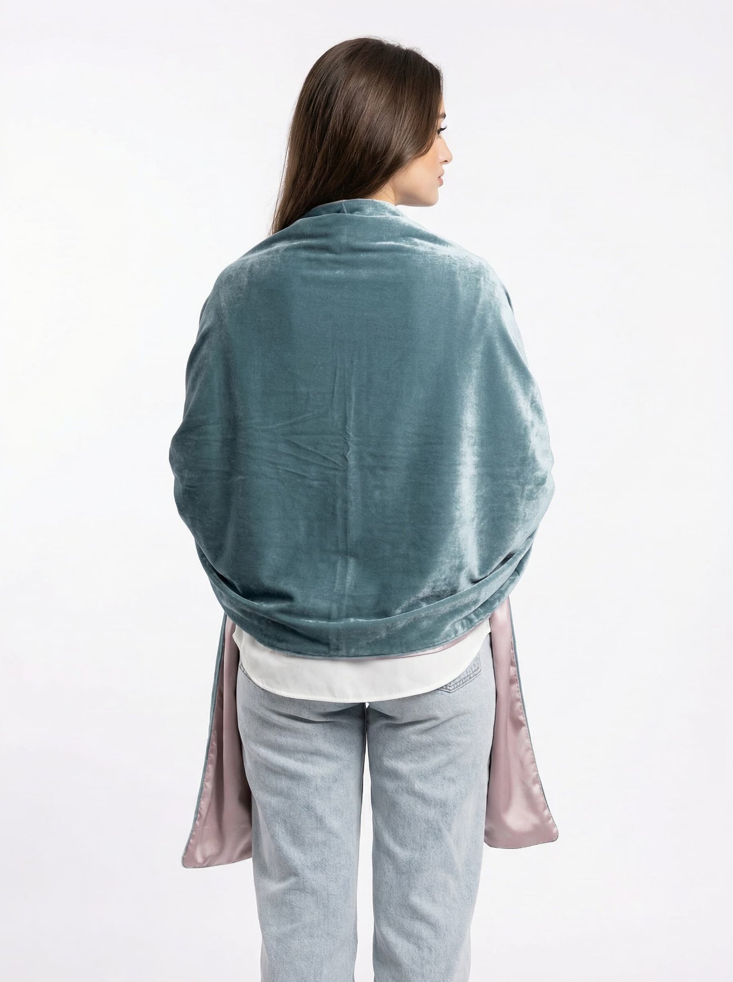velvet blush shawl - teal x Dusty Pink