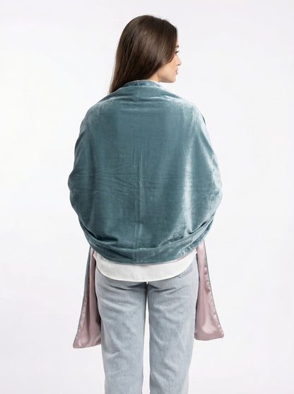 velvet blush shawl - teal x Dusty Pink