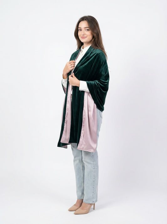 Velvet Harmony Shawl - Emerald Green x Dusty Pink