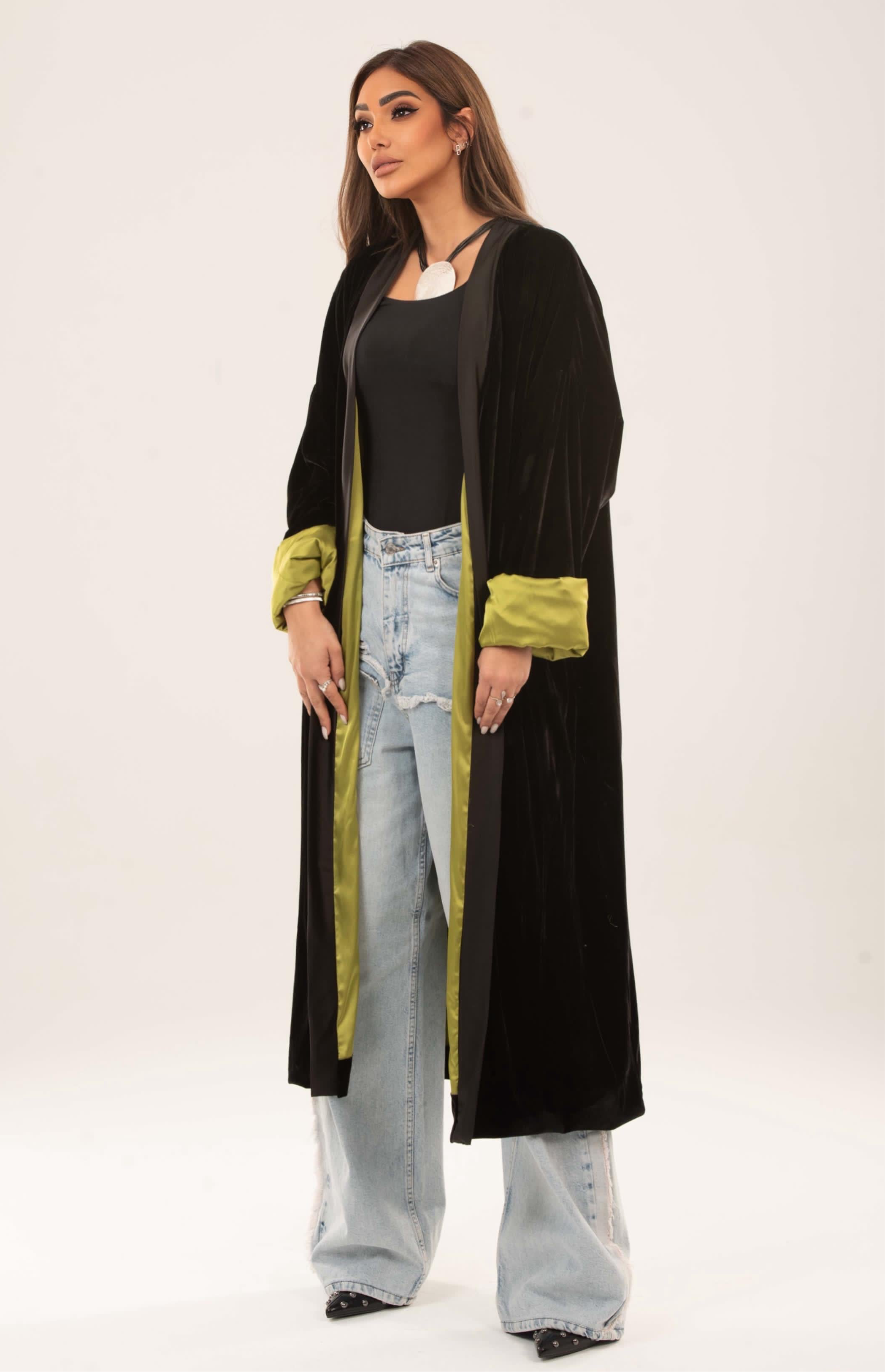 Velvet satin lining kimono