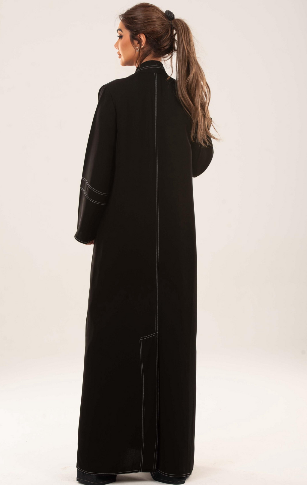 Stylish Black Abaya with Contrast Stitching