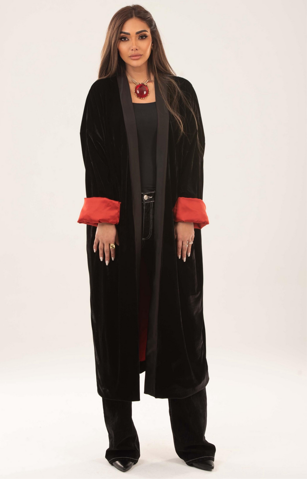 Velvet satin lining kimono