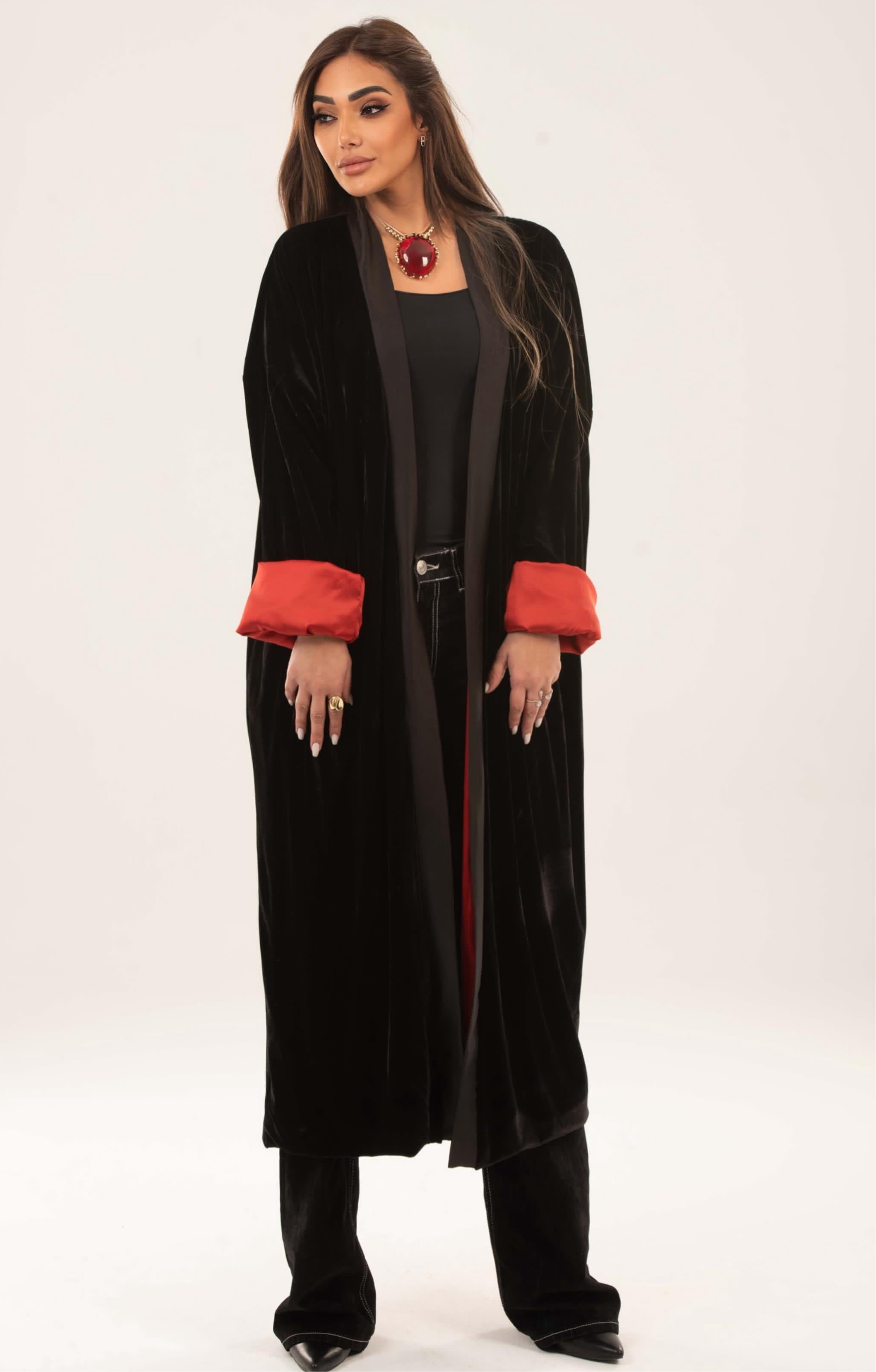 Velvet satin lining kimono