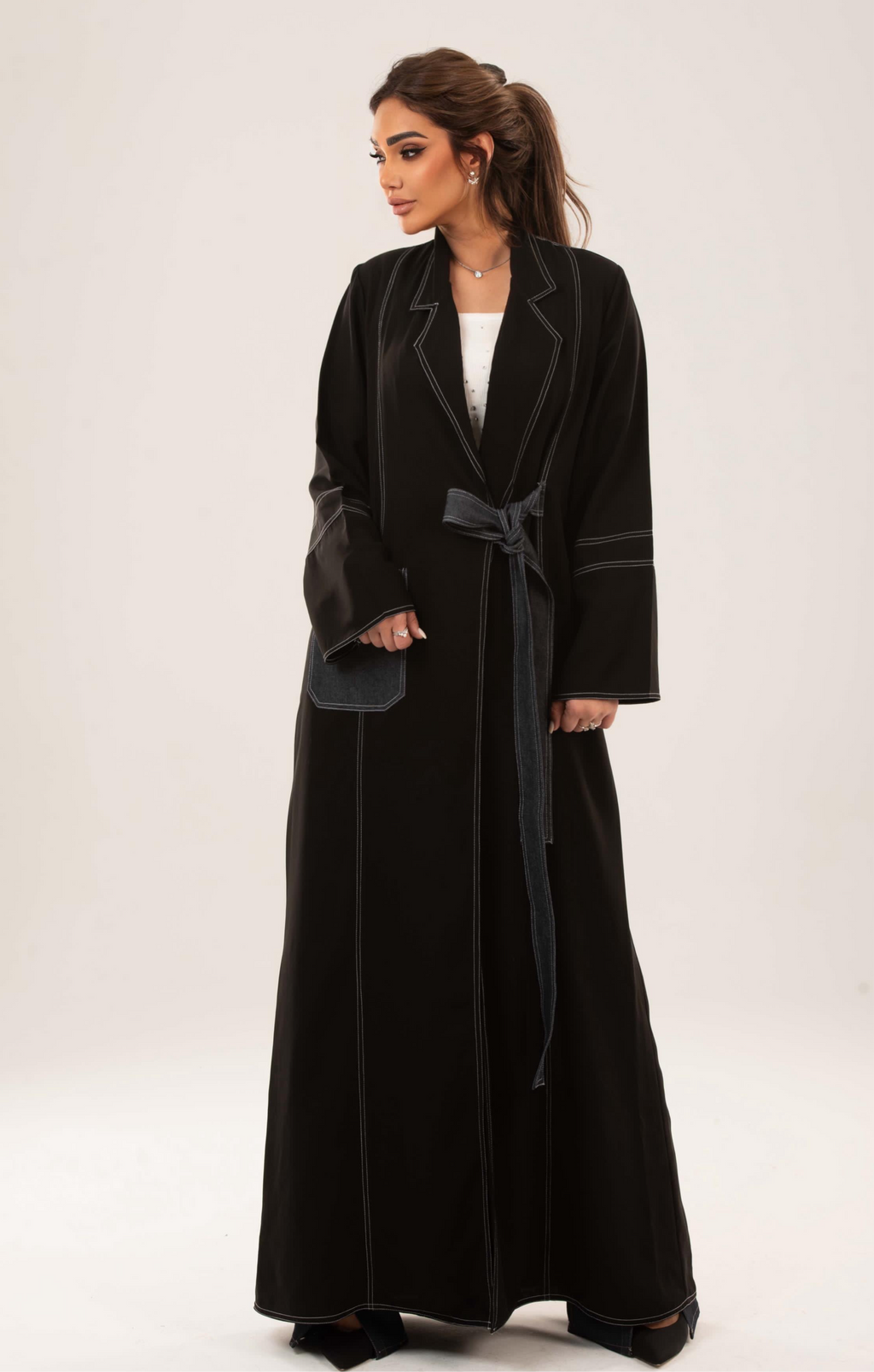 Stylish Black Abaya with Contrast Stitching