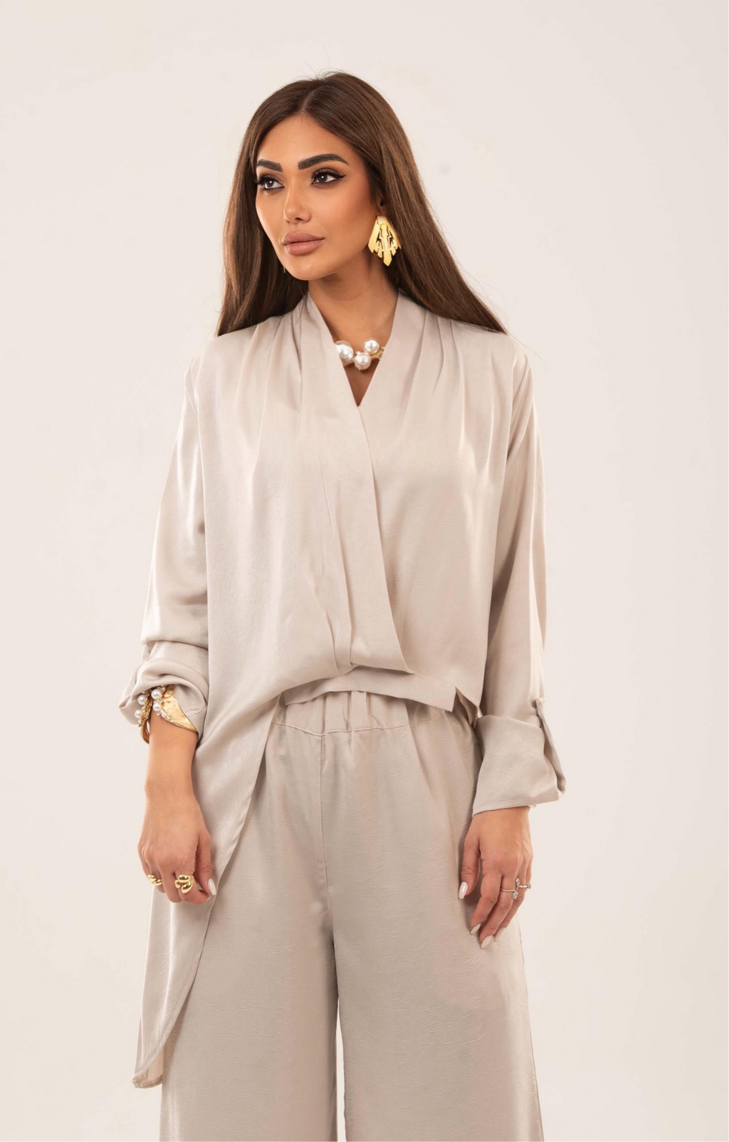 Satin asymmetrical draped top