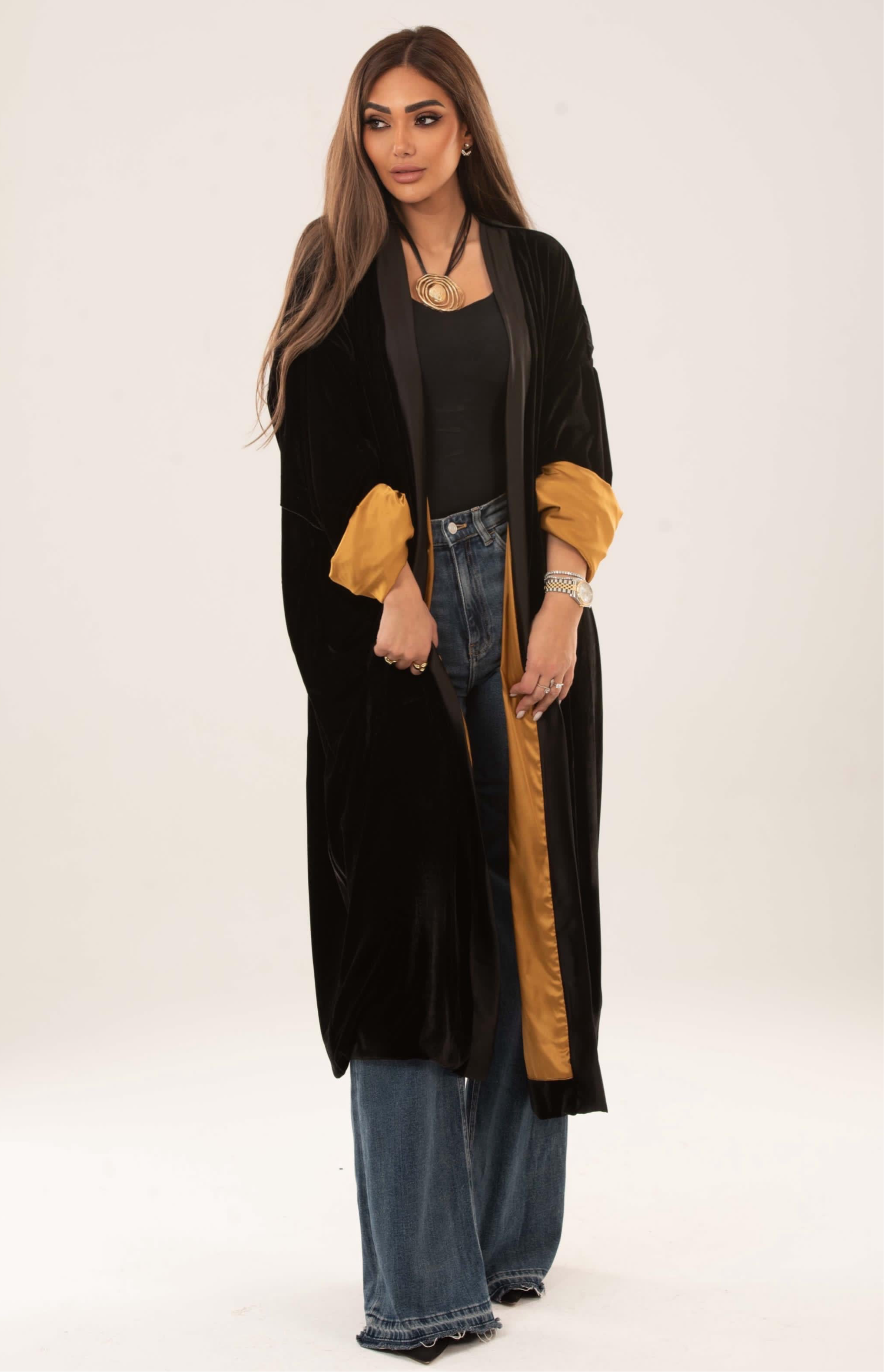 Velvet satin lining kimono