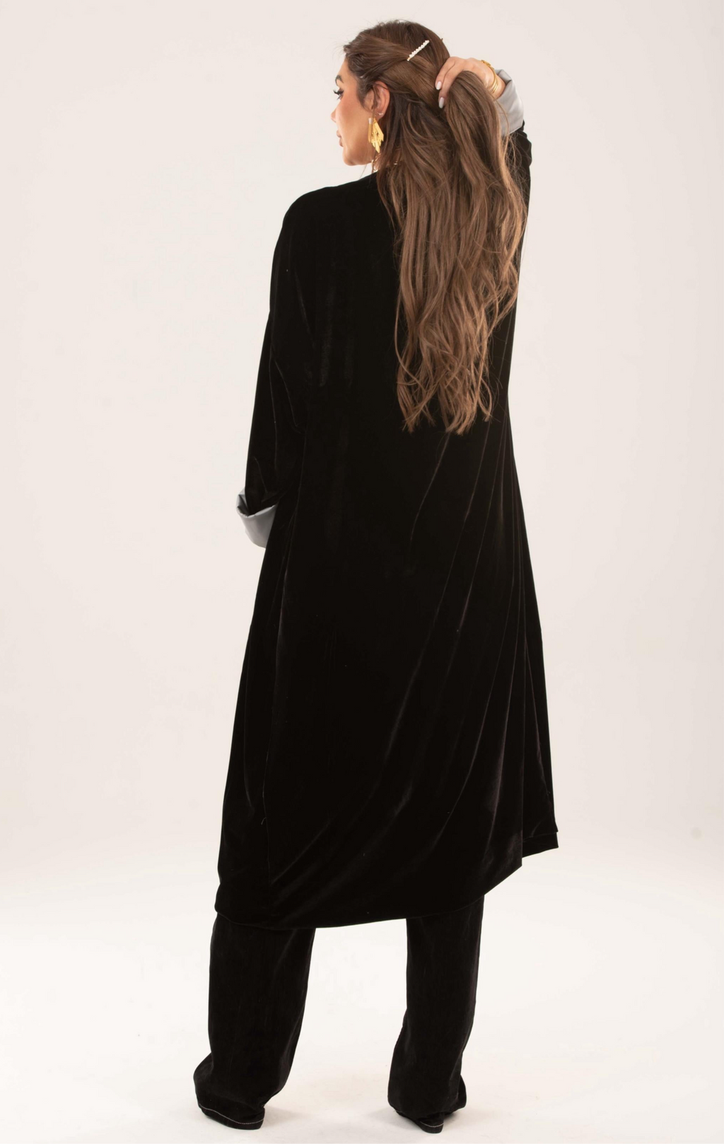 Velvet satin lining kimono