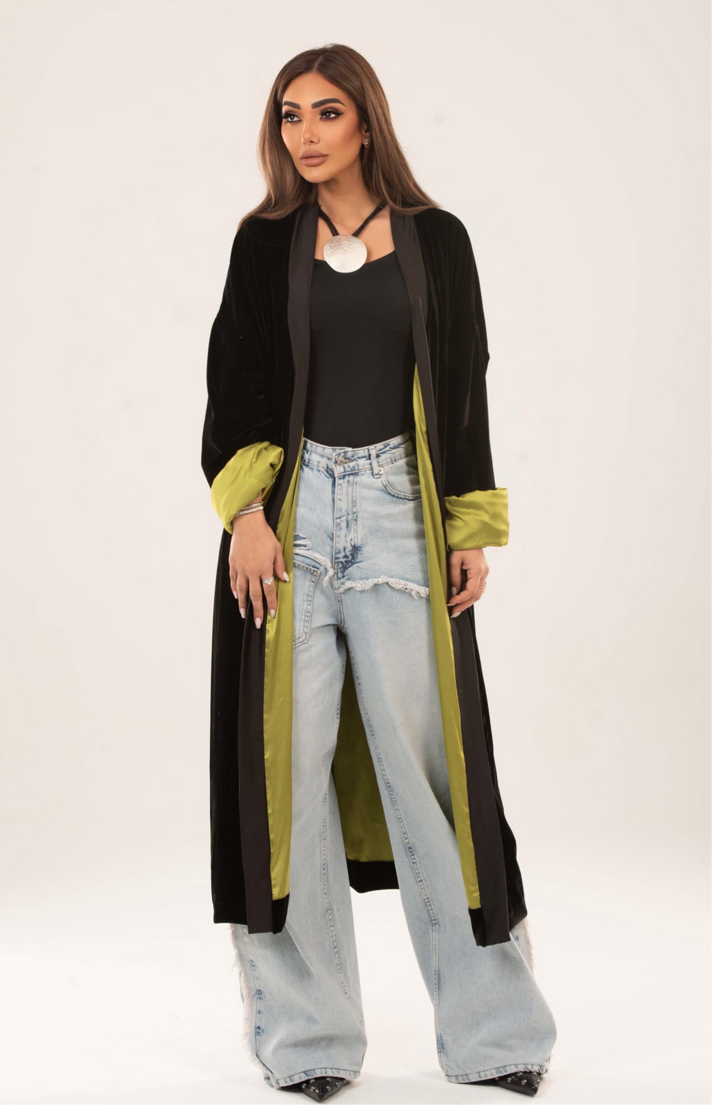 Velvet satin lining kimono