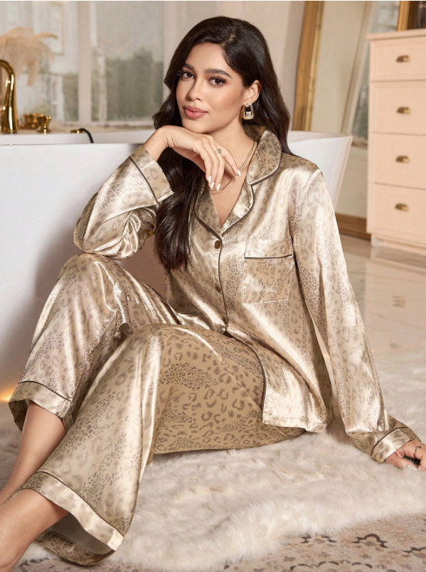 Leopard Satin Pajama Set
