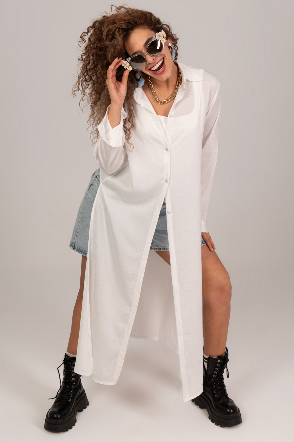 Sophia split sides stain Long shirt