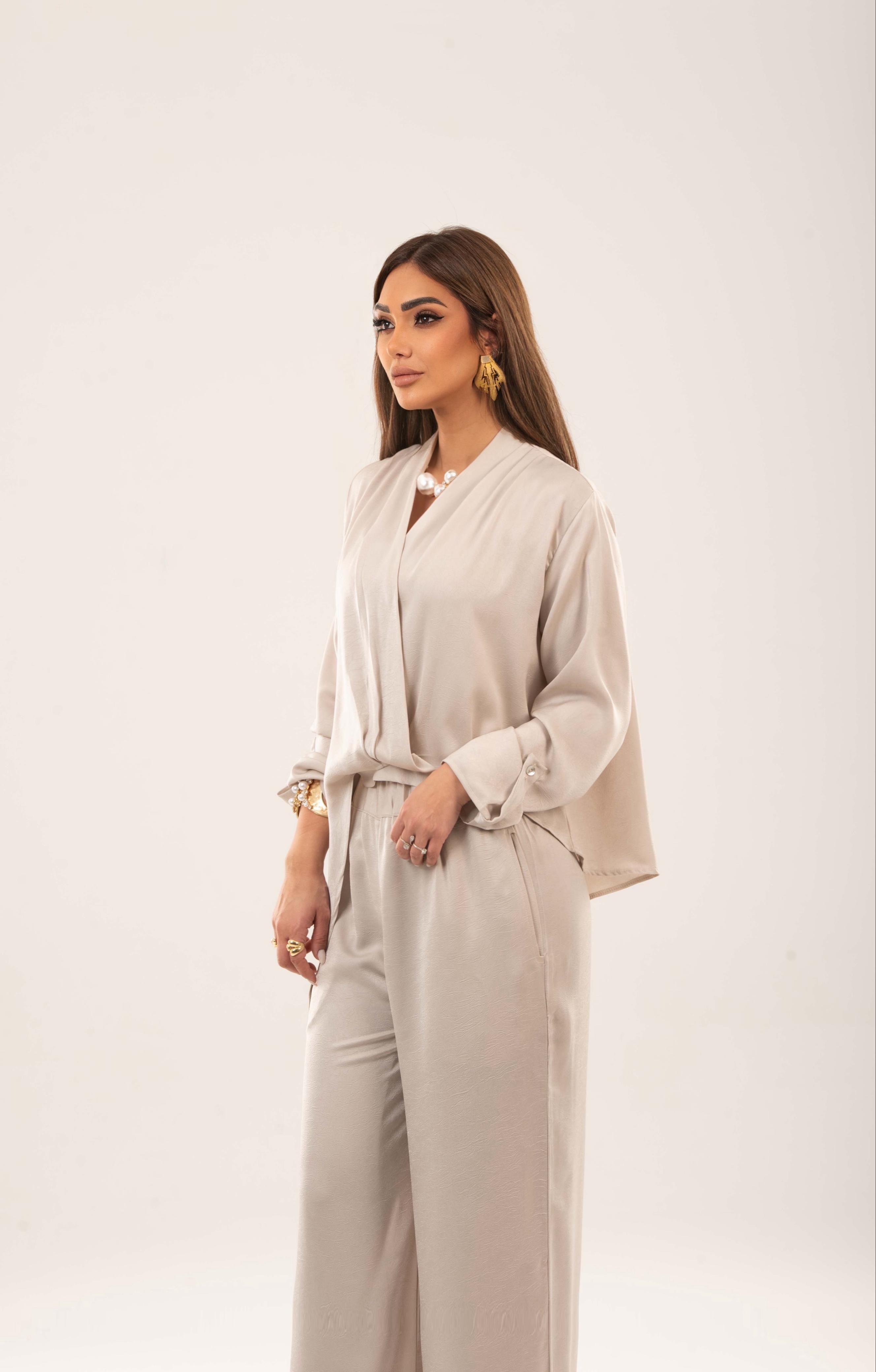 Satin asymmetrical draped top