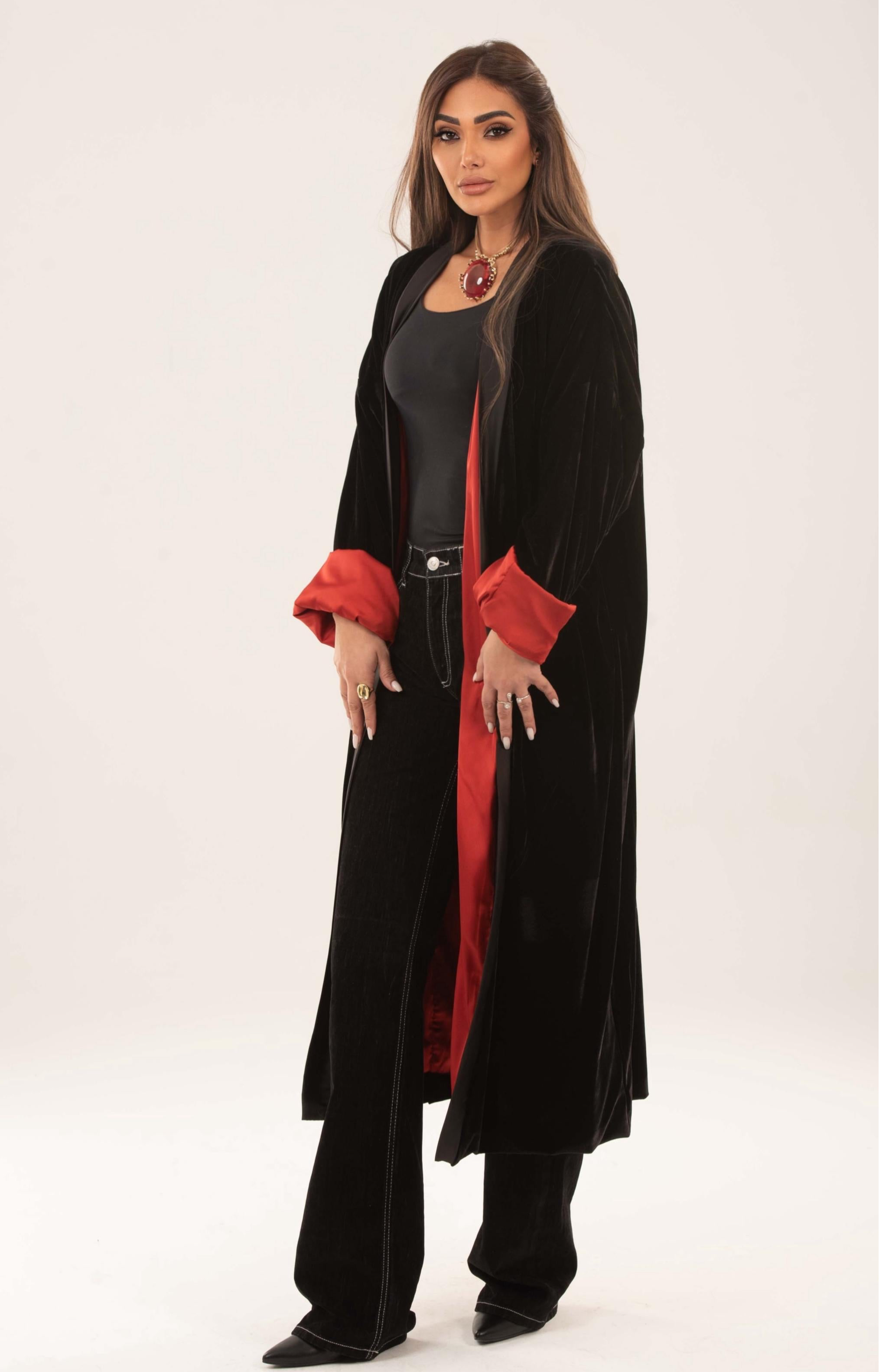 Velvet satin lining kimono