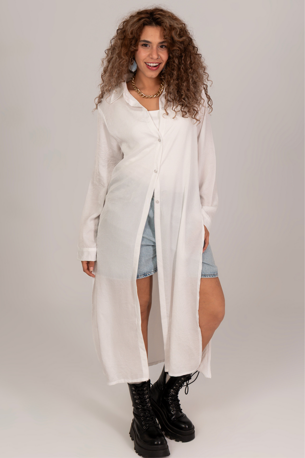 Sophia split sides stain Long shirt
