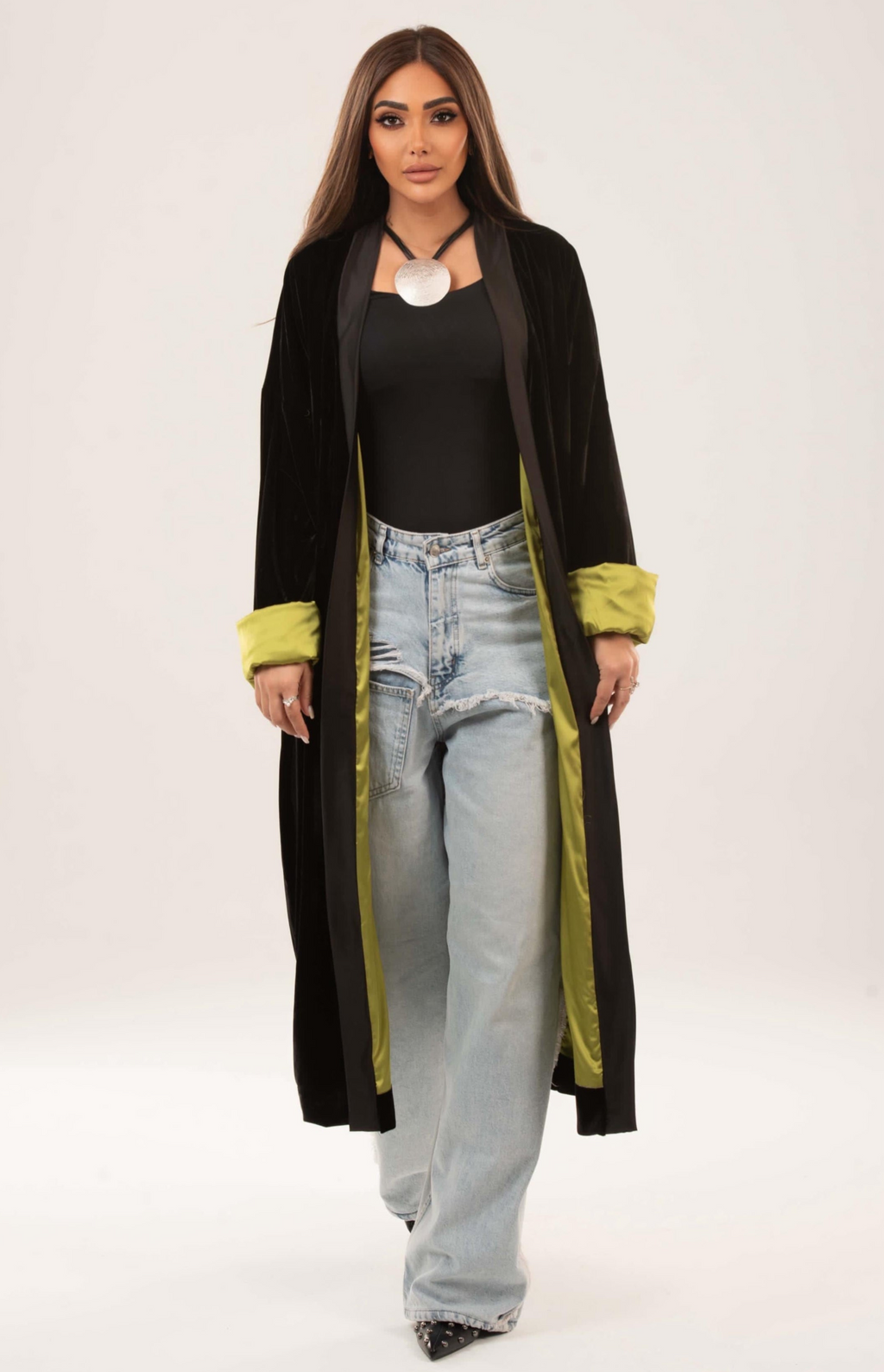 Velvet satin lining kimono