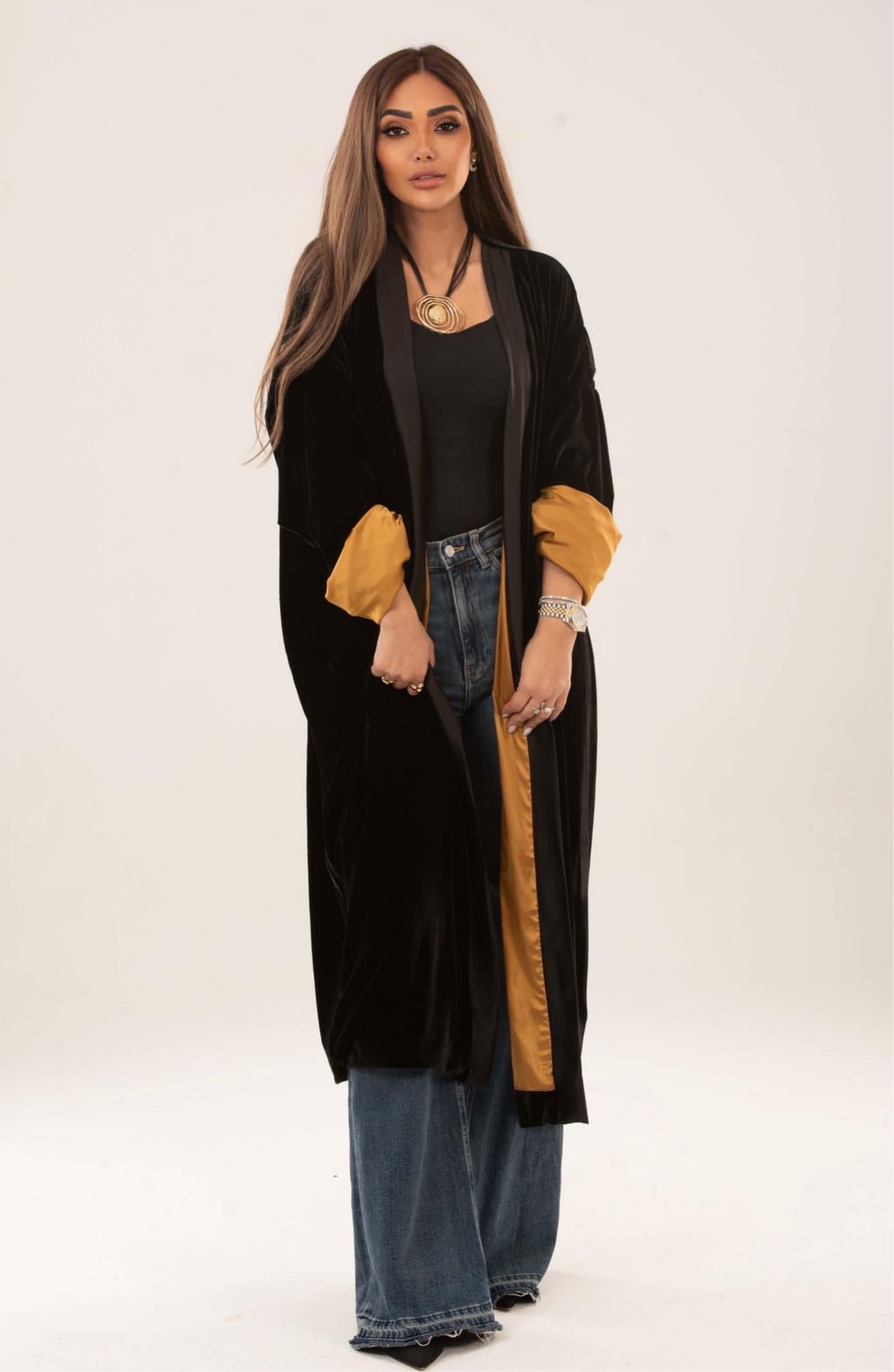 Velvet satin lining kimono