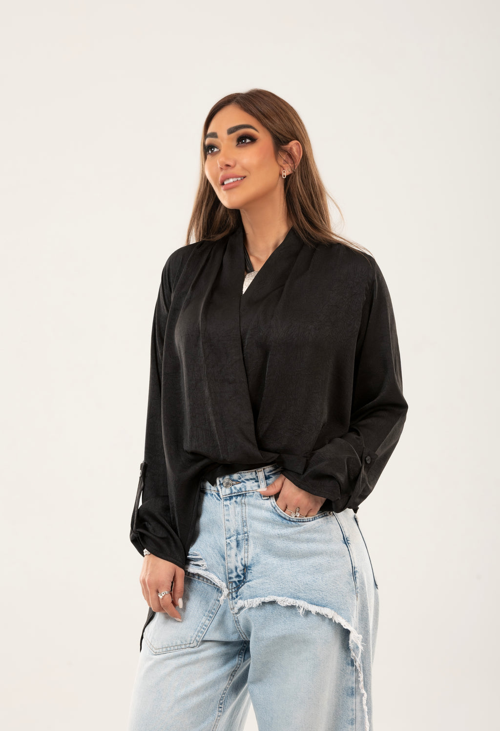 Satin asymmetrical draped top