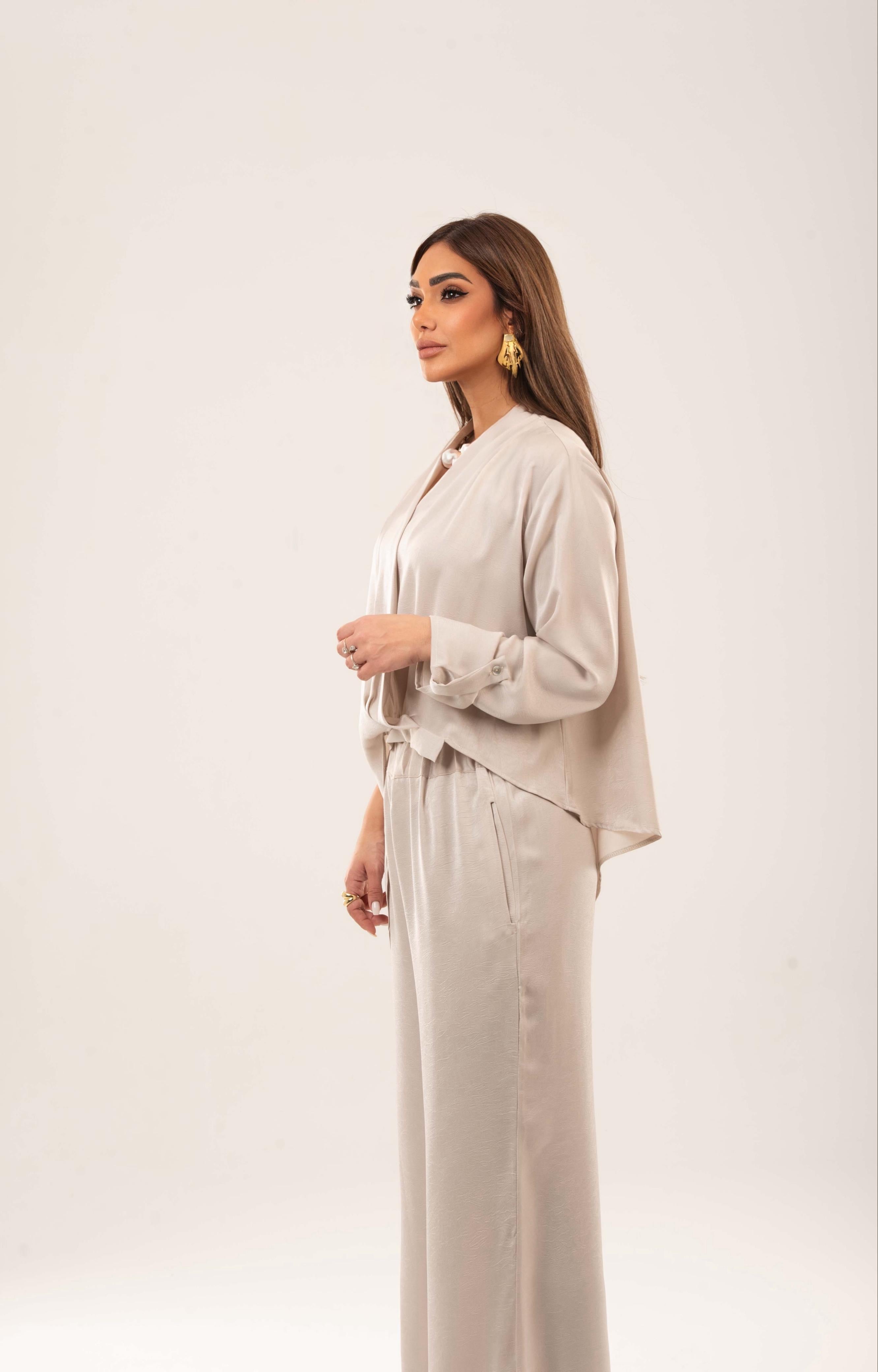 Satin asymmetrical draped top