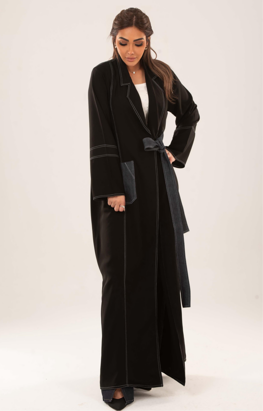 Stylish Black Abaya with Contrast Stitching