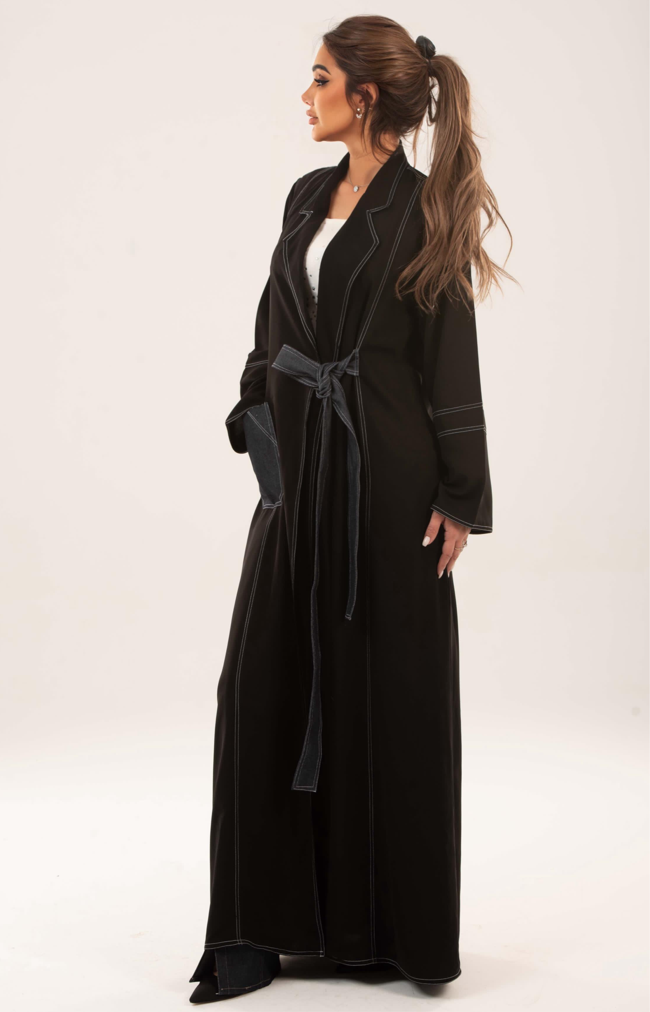 Stylish Black Abaya with Contrast Stitching