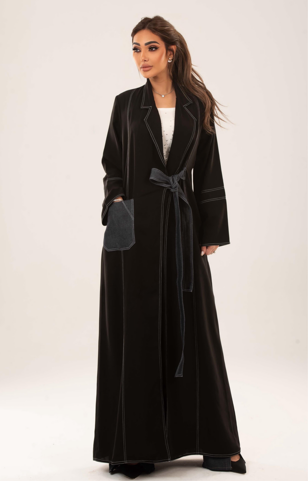 Stylish Black Abaya with Contrast Stitching