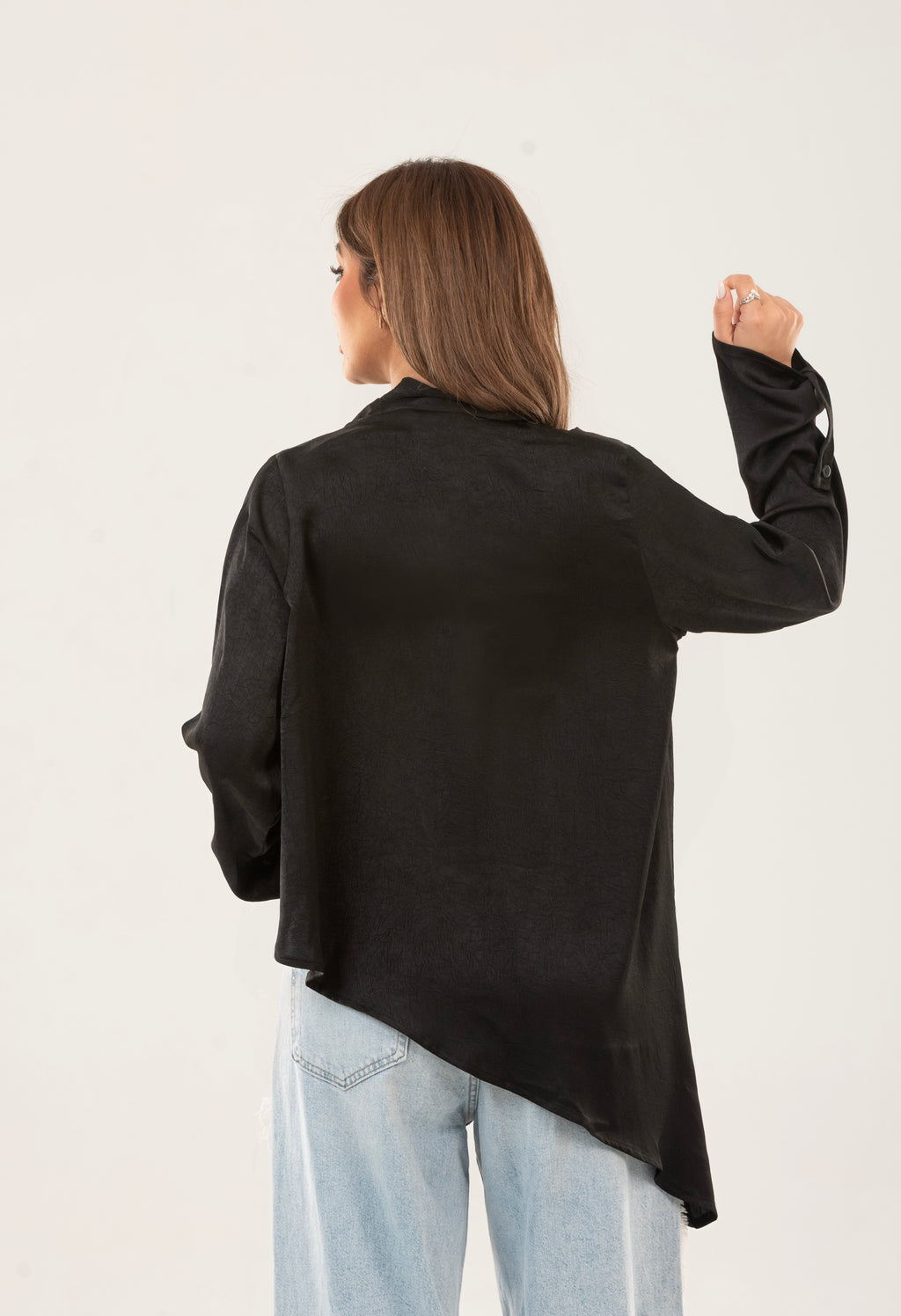 Satin asymmetrical draped top