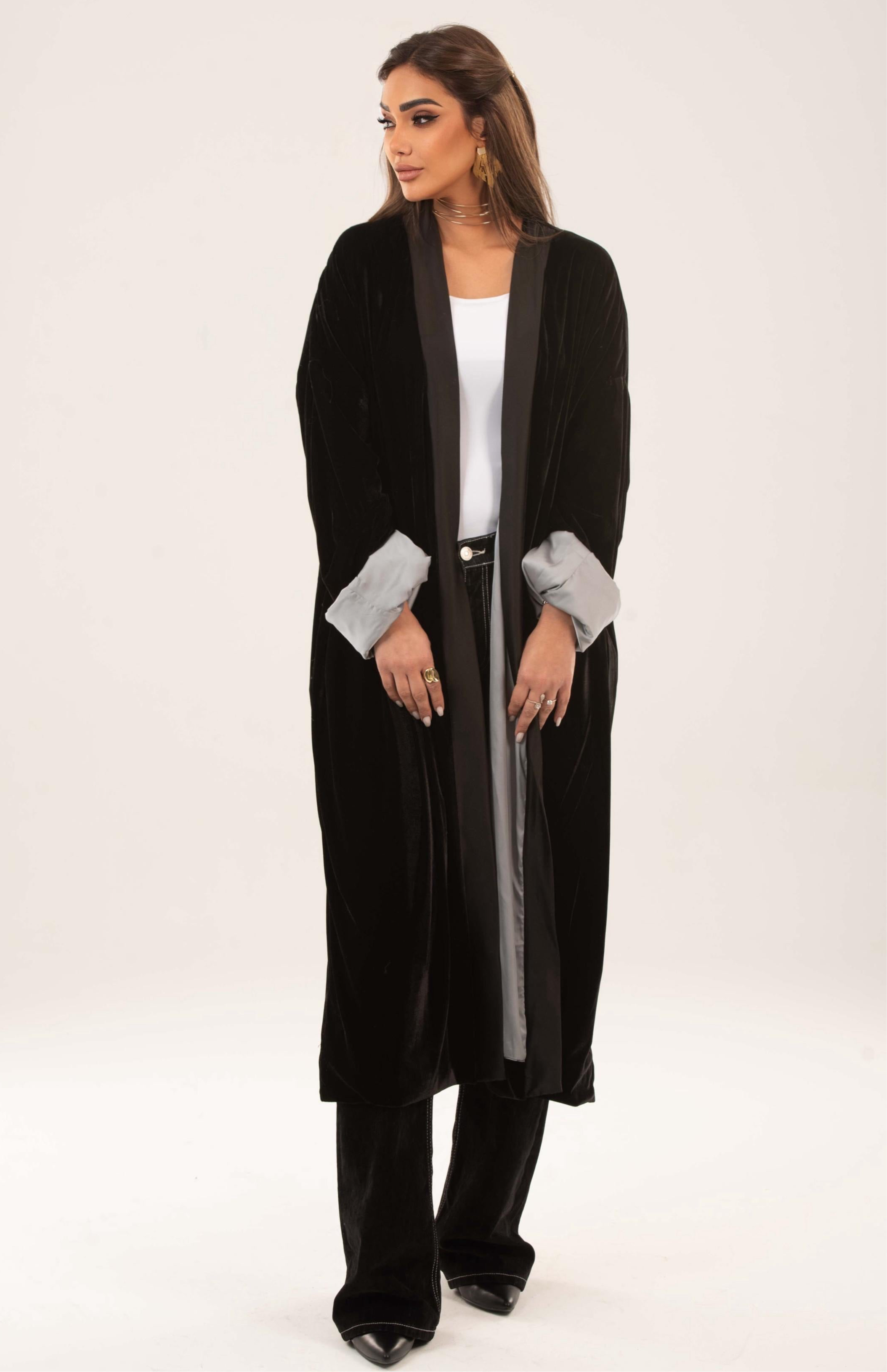 Velvet satin lining kimono