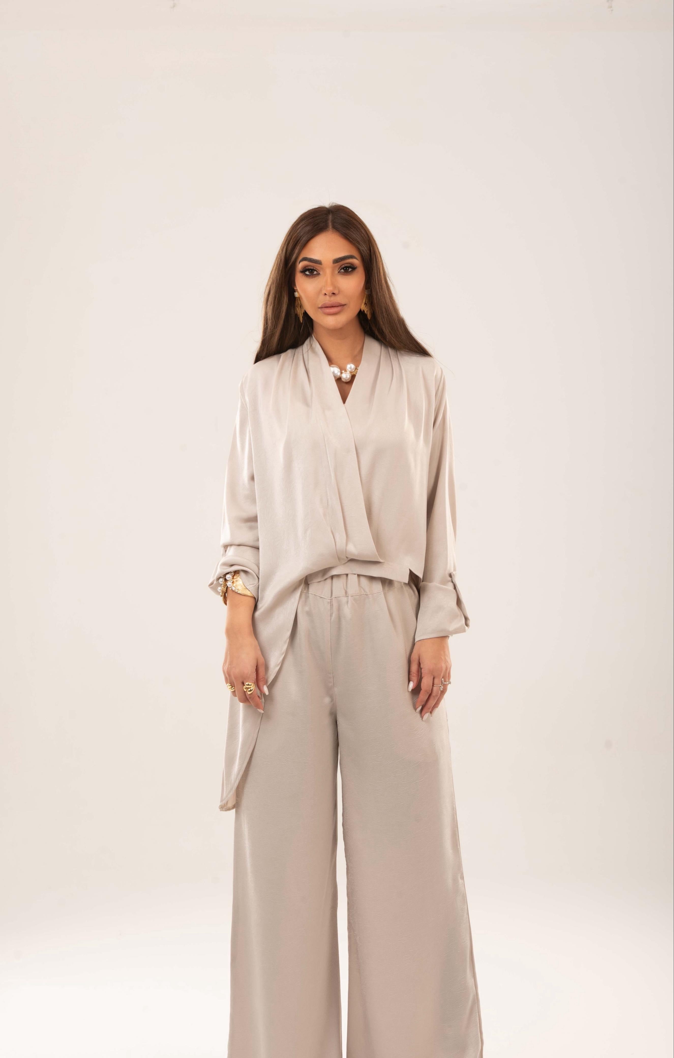 Satin asymmetrical draped top