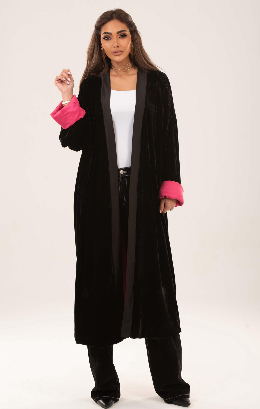 Velvet satin lining kimono