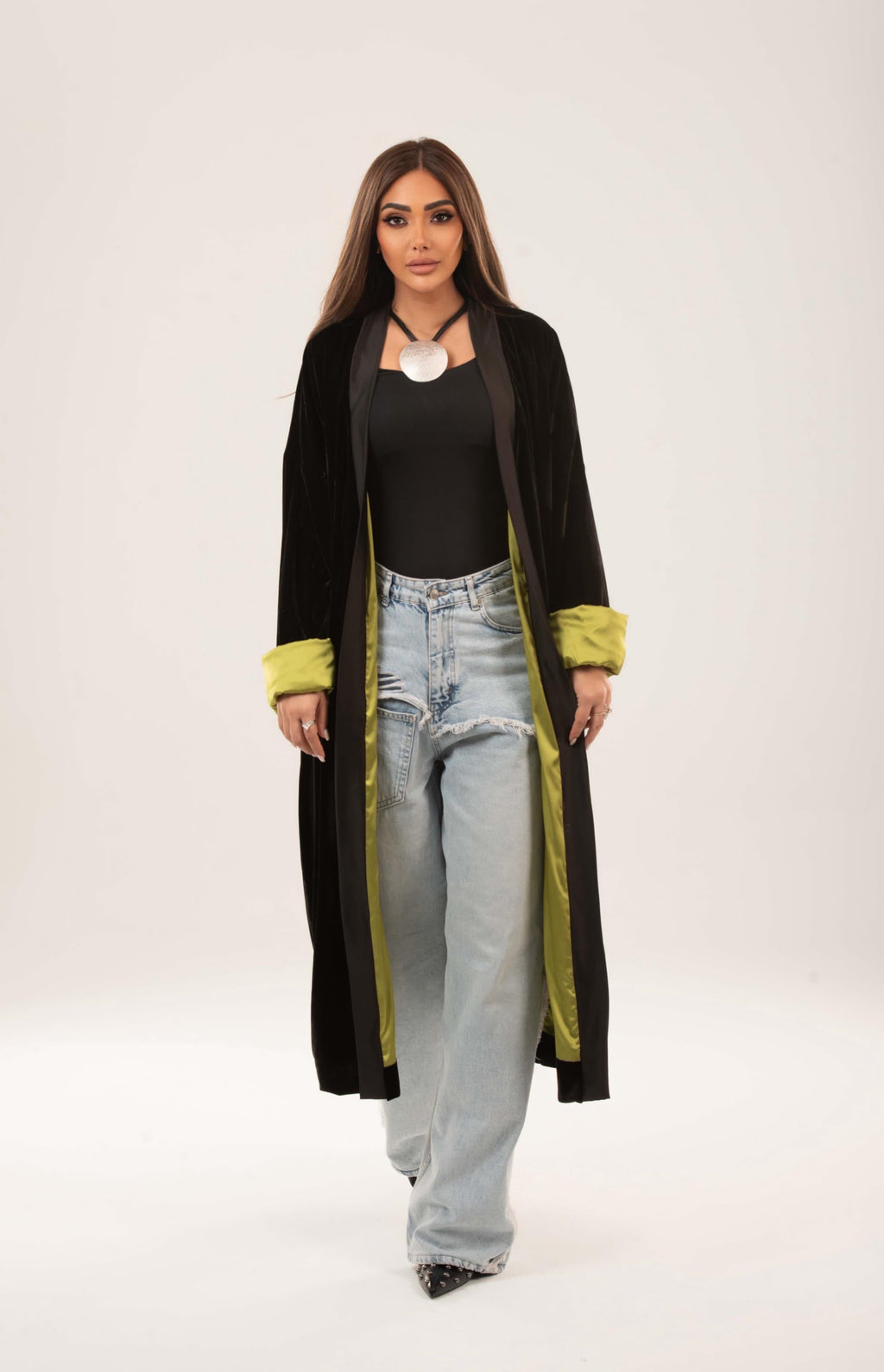 Velvet satin lining kimono