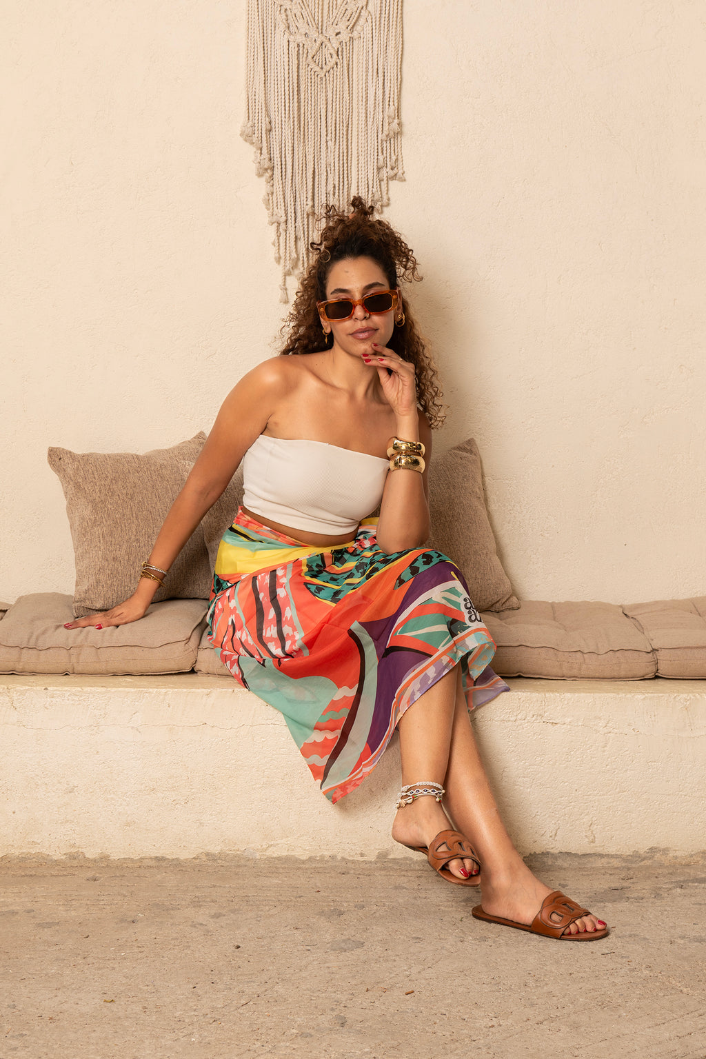 Tropical print wrap coverup