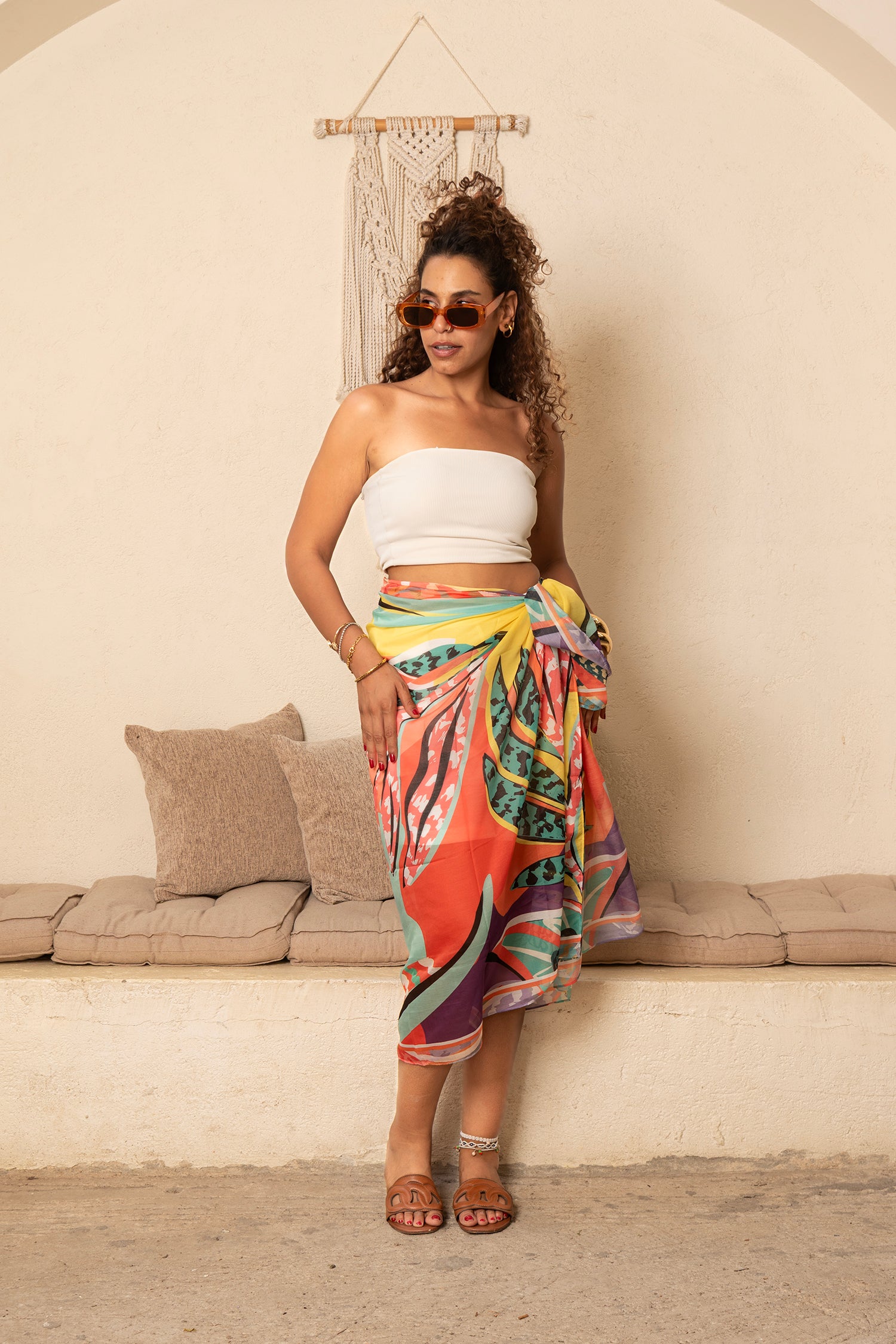 Tropical print wrap coverup