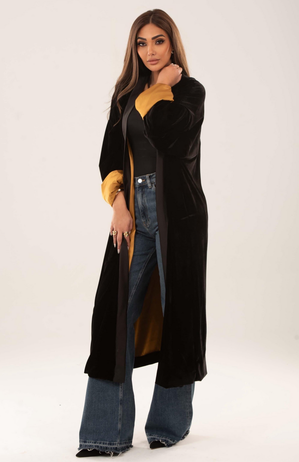 Velvet satin lining kimono