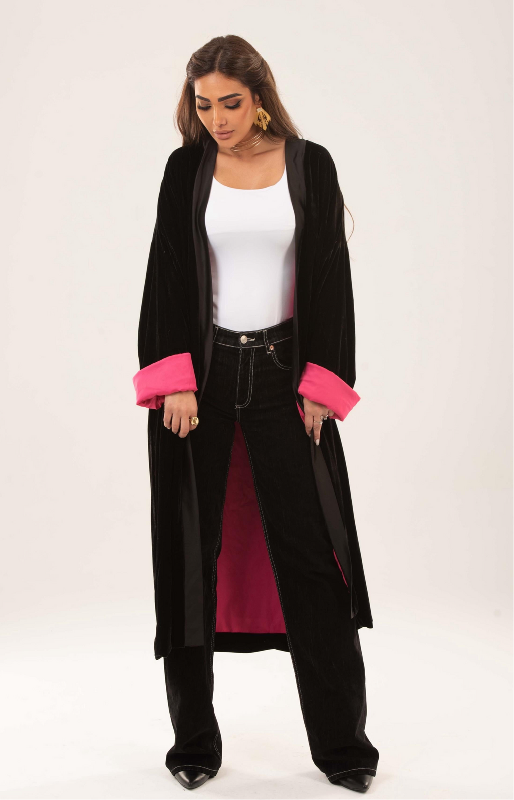 Velvet satin lining kimono