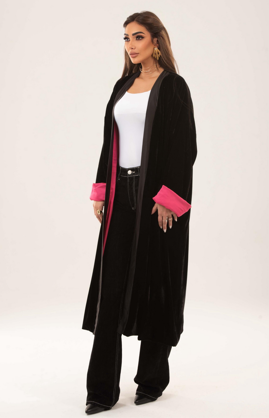 Velvet satin lining kimono
