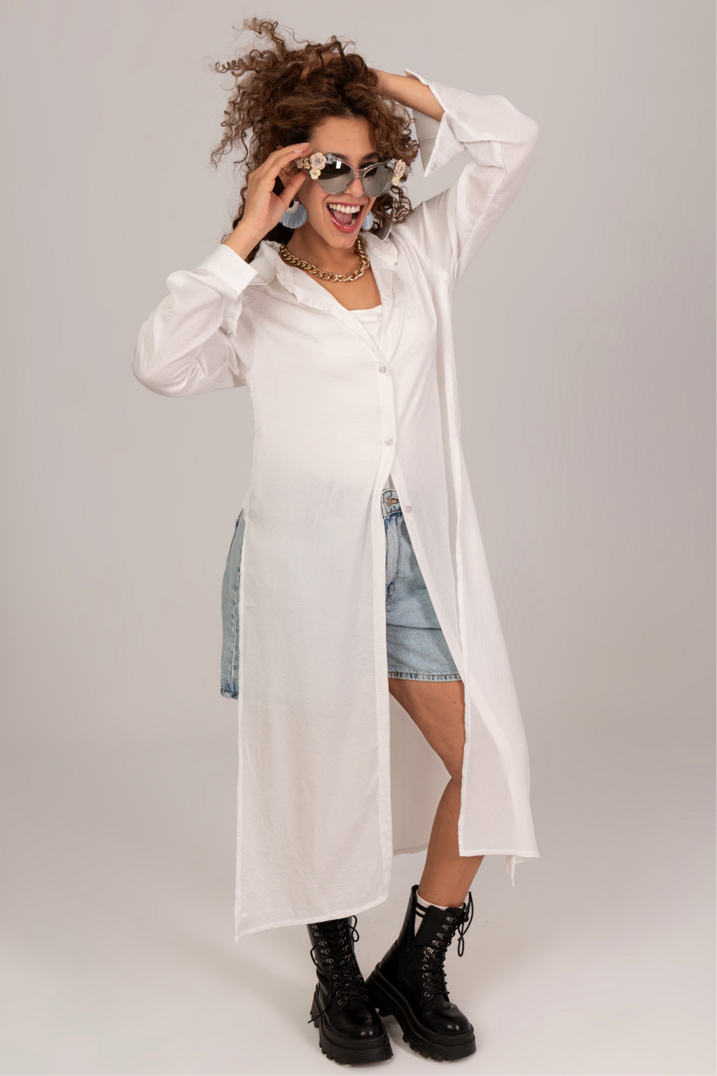 Sophia split sides stain Long shirt