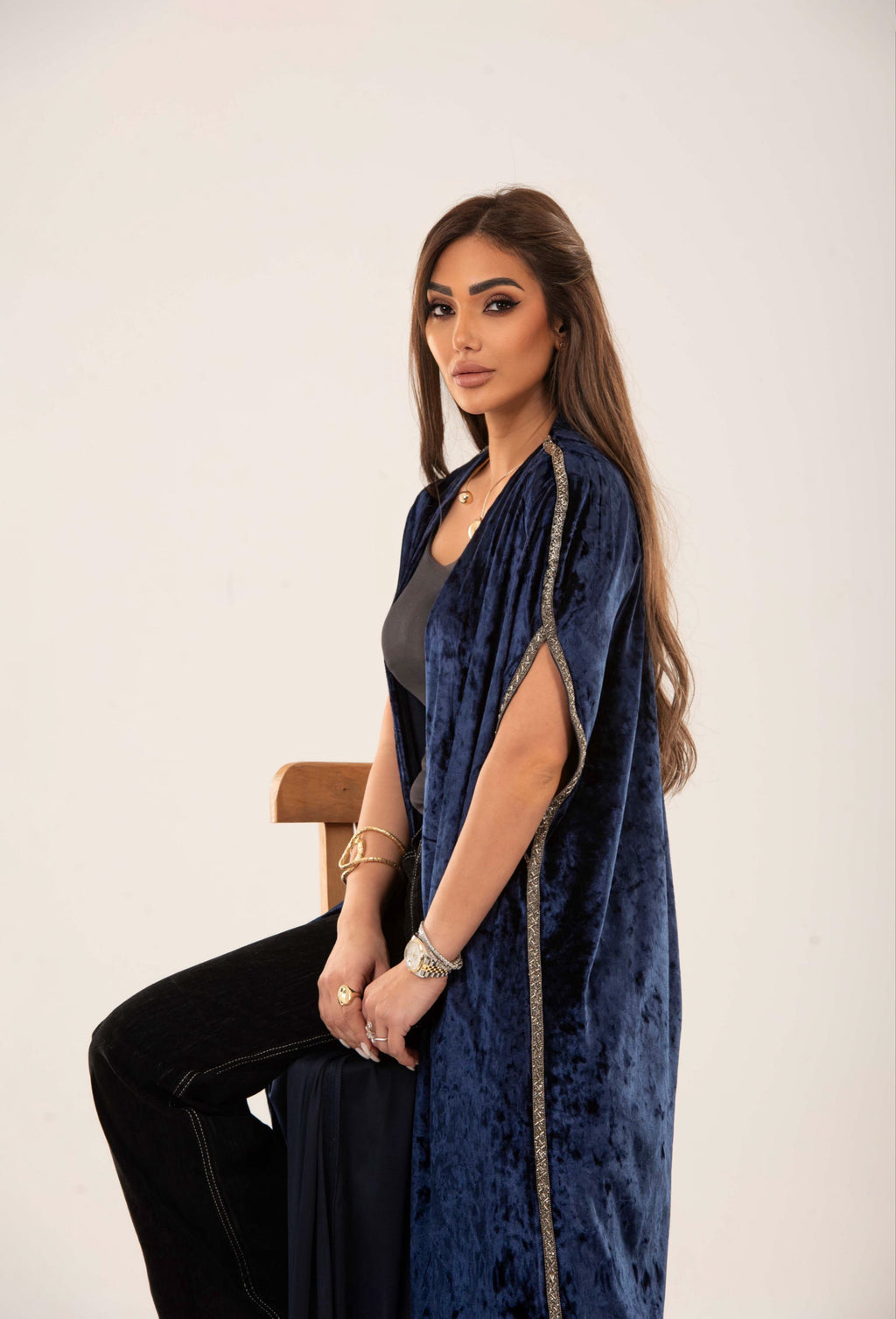 Midnight velvet long kimono