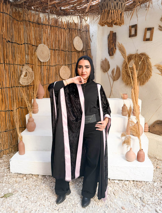 Majesty Trim Velvet Kimono - Black x Pink