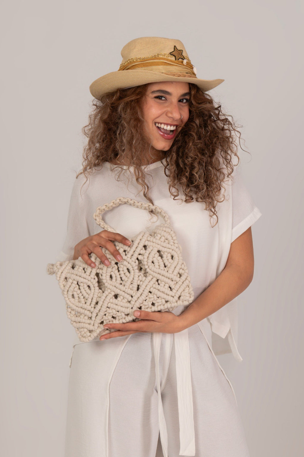 Cream Macrame Shoulder Bag