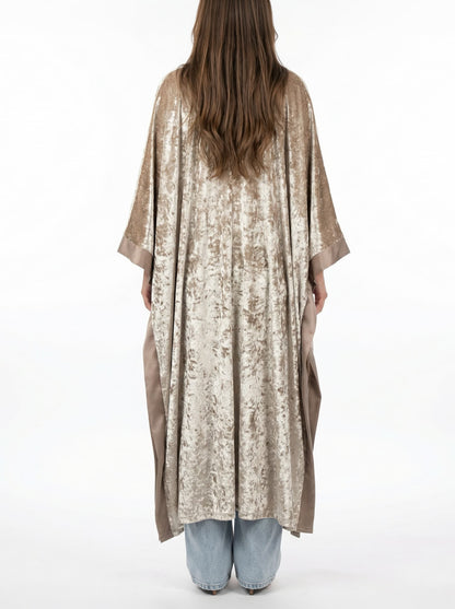 Majesty Trim Velvet Kimono - Beige